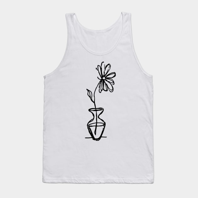 Flower In Vase Doodle Black Tank Top by Mijumi Doodles